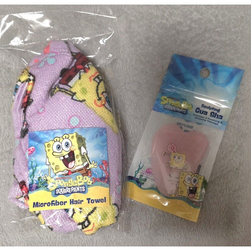 SpongeBob SquarePants Microfiber Hair Towel With Gua Sha sculpting tool SPA Day